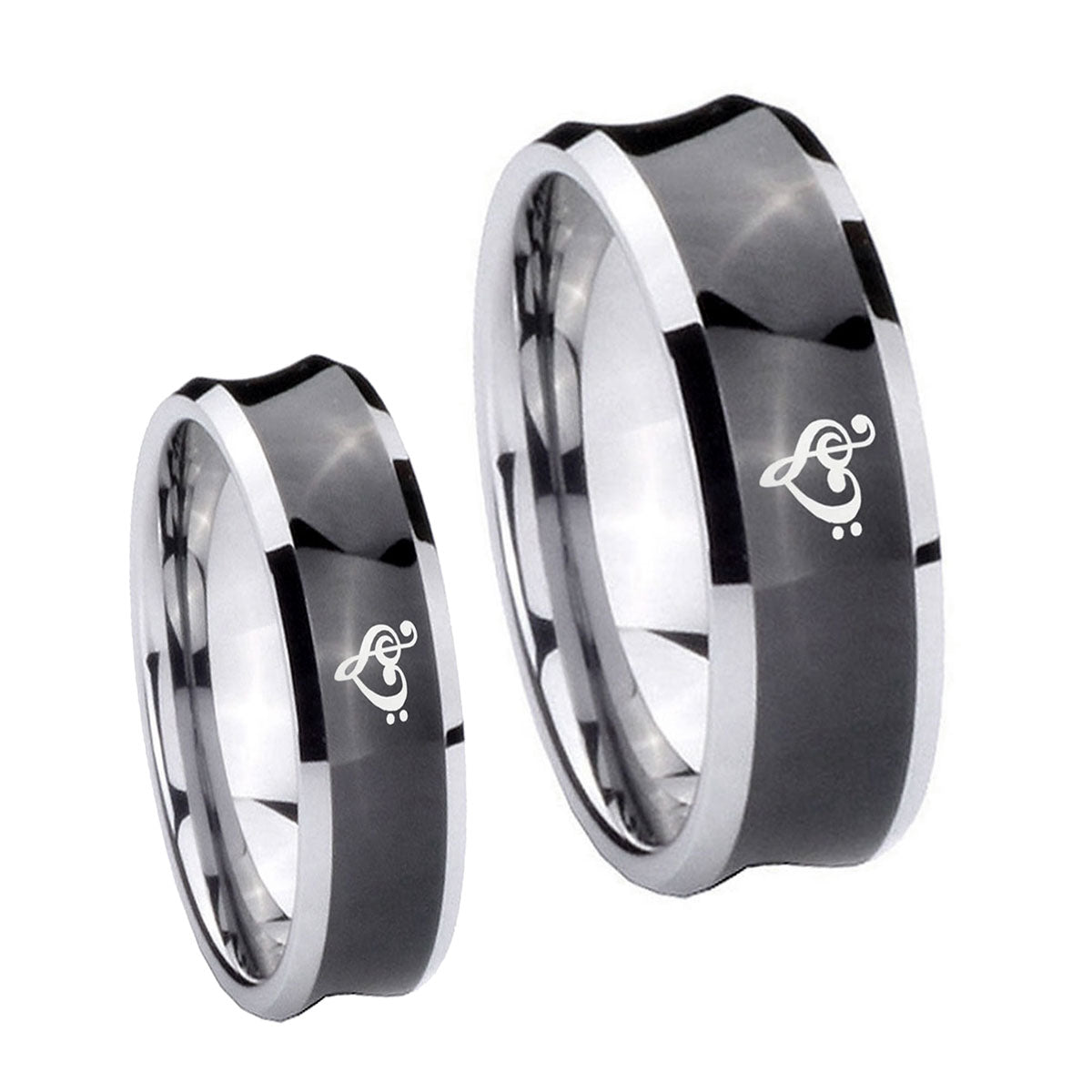Music & Heart Concave Black Tungsten Bridal Band Set