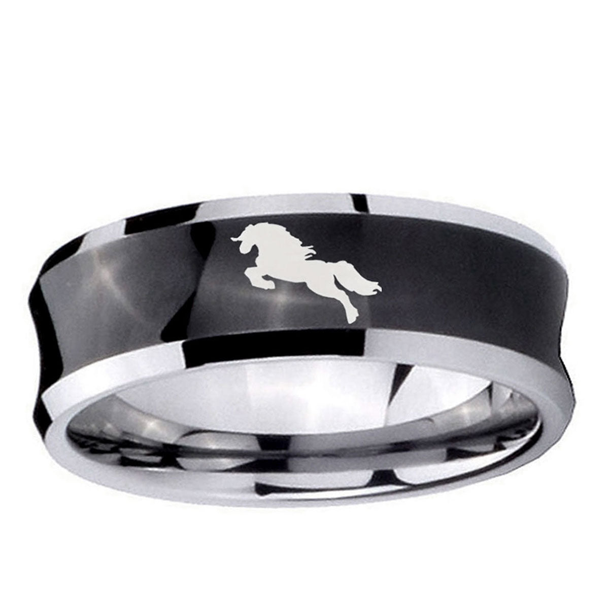 5MMHorse Concave Black Tungsten Carbide Mens Engagement Ring