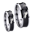 Horse Concave Black Tungsten Couple Wedding Rings