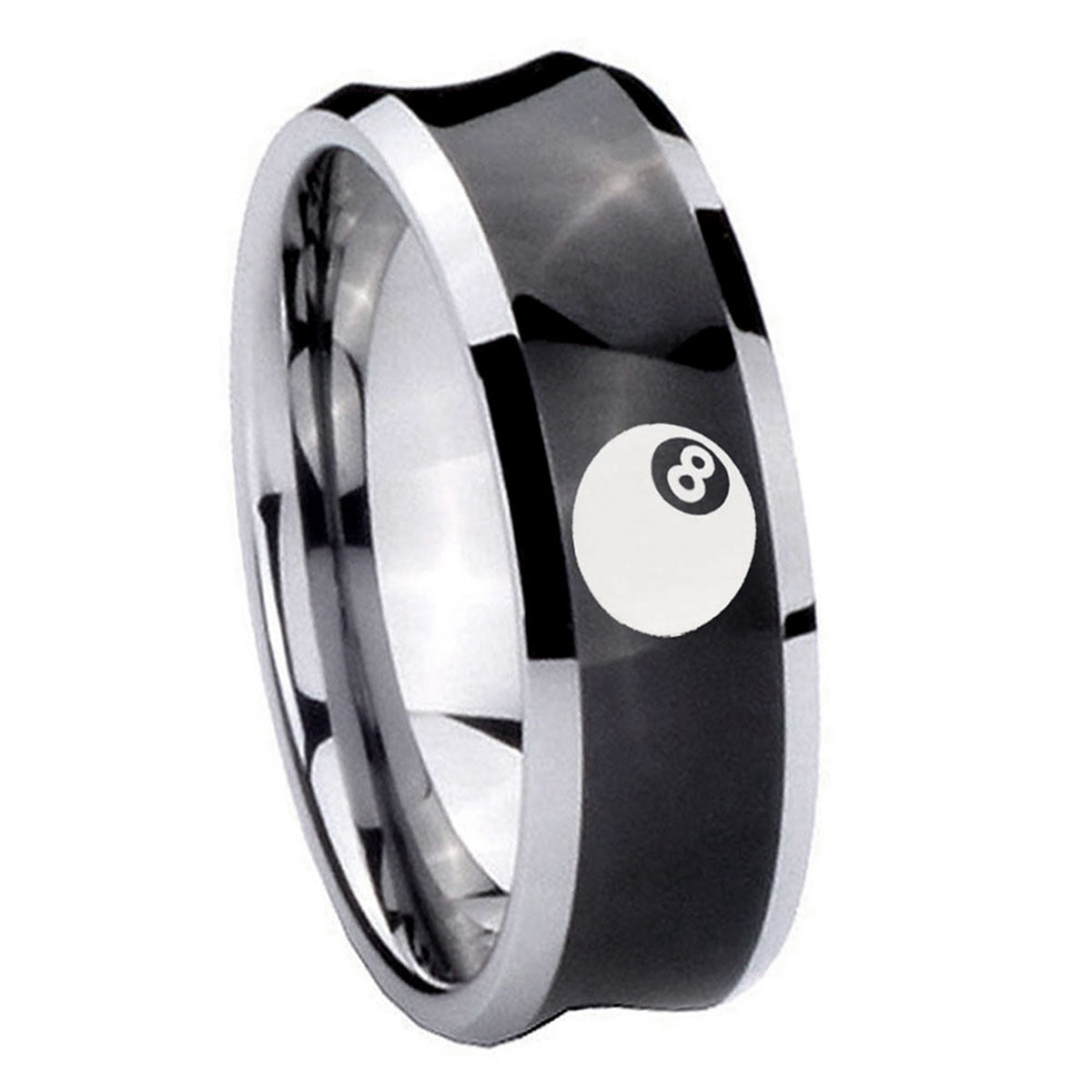 10mm 8 Ball Concave Black Tungsten Carbide Mens Wedding Ring