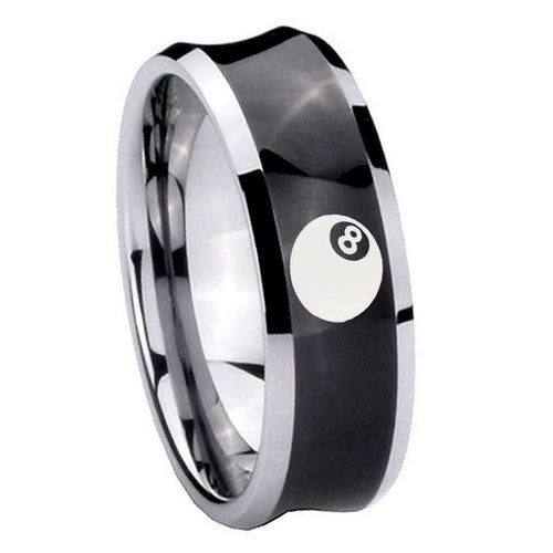 10mm 8 Ball Concave Black Tungsten Carbide Mens Wedding Ring