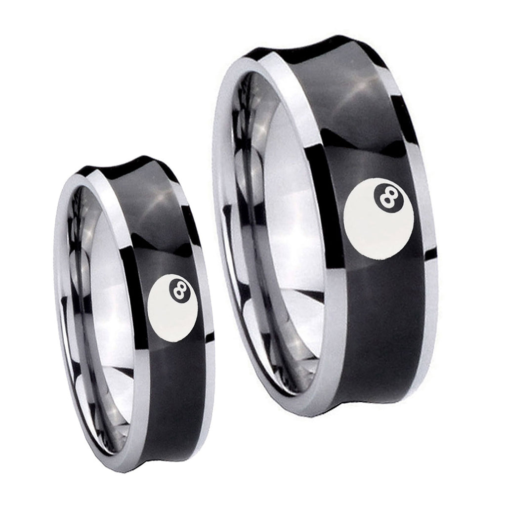 8 Ball Concave Black Tungsten His And Hers Ring