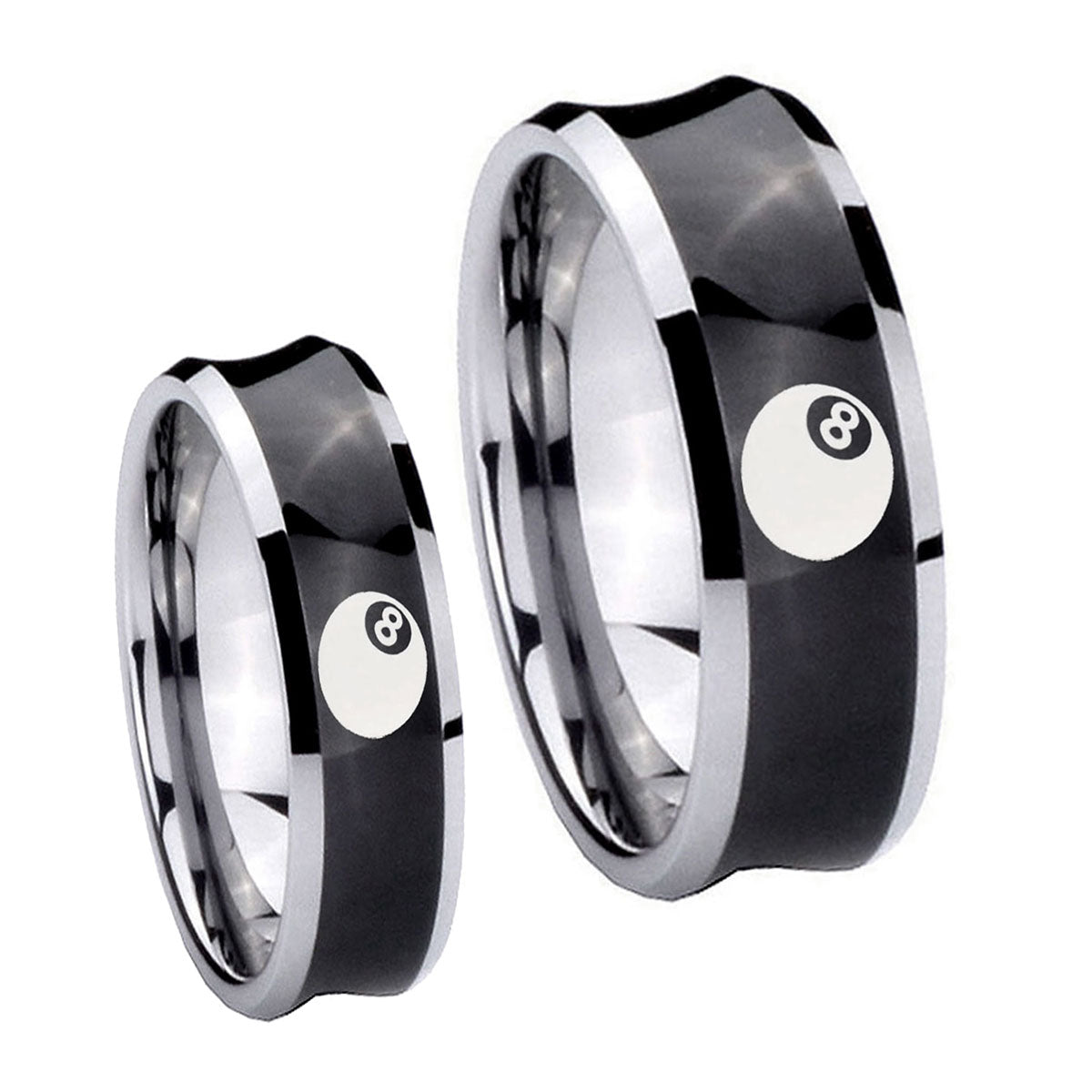 8 Ball Concave Black Tungsten His And Hers Ring