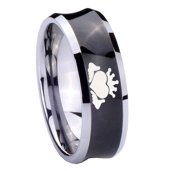 8mm-Claddagh-Design-Concave-Black-Tungsten-Carbide-Men's-Promise-Rings