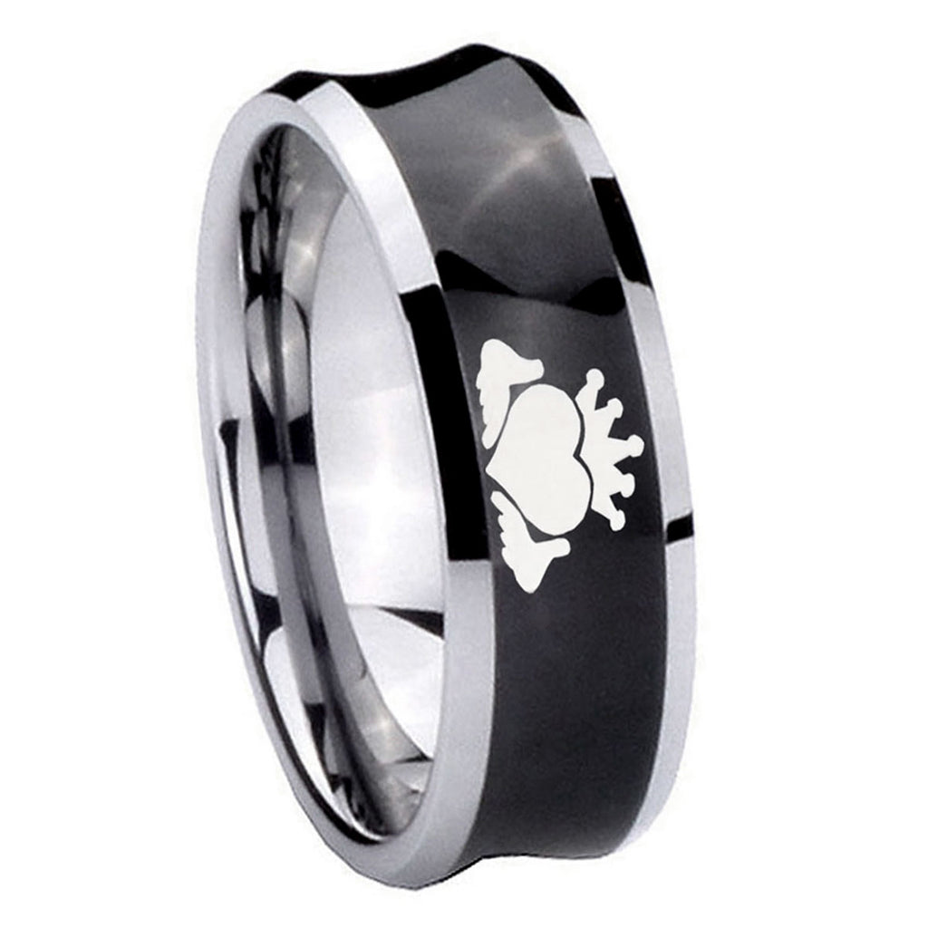 8MM Claddagh Design Concave Black Tungsten Men's Promise Ring