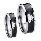 Bride and Groom Claddagh Design Concave Black Tungsten Mens Ring Engraved Set