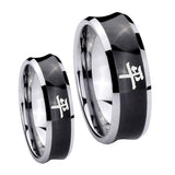 Bride and Groom Kanji Peace Concave Black Tungsten Men's Wedding Band Set