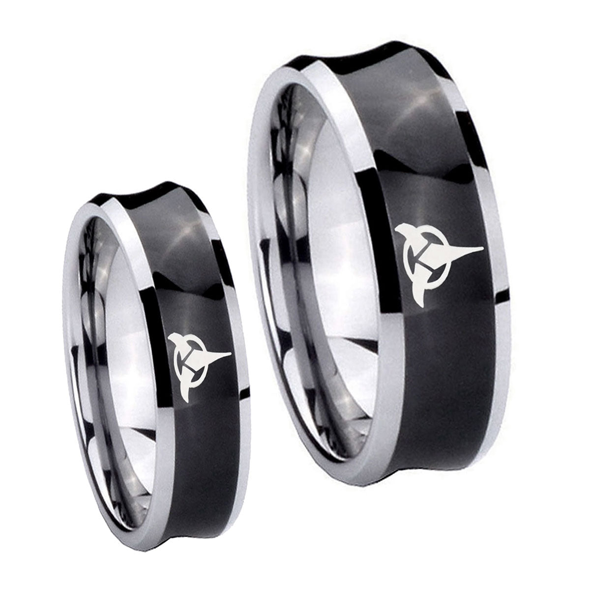 Klingon Concave Black Tungsten His Hers Set Rings