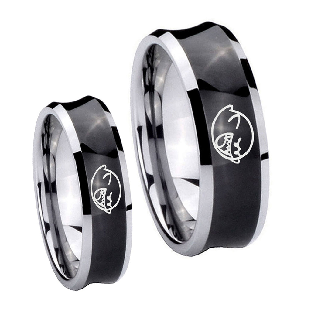 Mario Boo Ghost Concave Black Tungsten Couples Ring Set