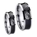Mario Boo Ghost Concave Black Tungsten Couples Ring Set