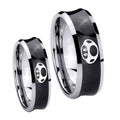 Mario Mushroom Concave Black Tungsten His Hers Set Rings