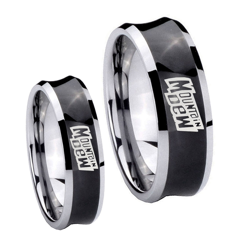 Mountain Dew Concave Black Tungsten Bridal Set Ring
