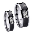 Mountain Dew Concave Black Tungsten Bridal Set Ring