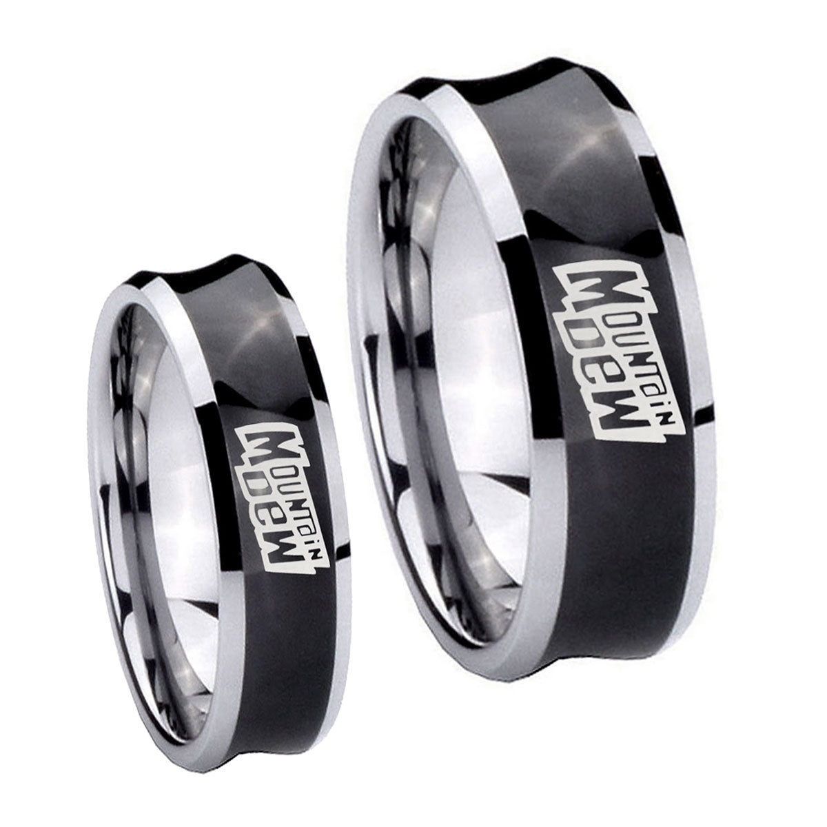 Mountain Dew Concave Black Tungsten Bridal Set Ring