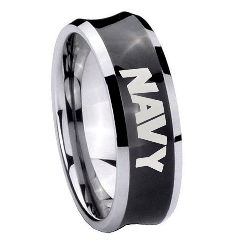 8MM Navy Concave Black Tungsten Carbide Wedding Engraving Ring