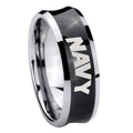 8MM Navy Concave Black Tungsten Carbide Wedding Engraving Ring