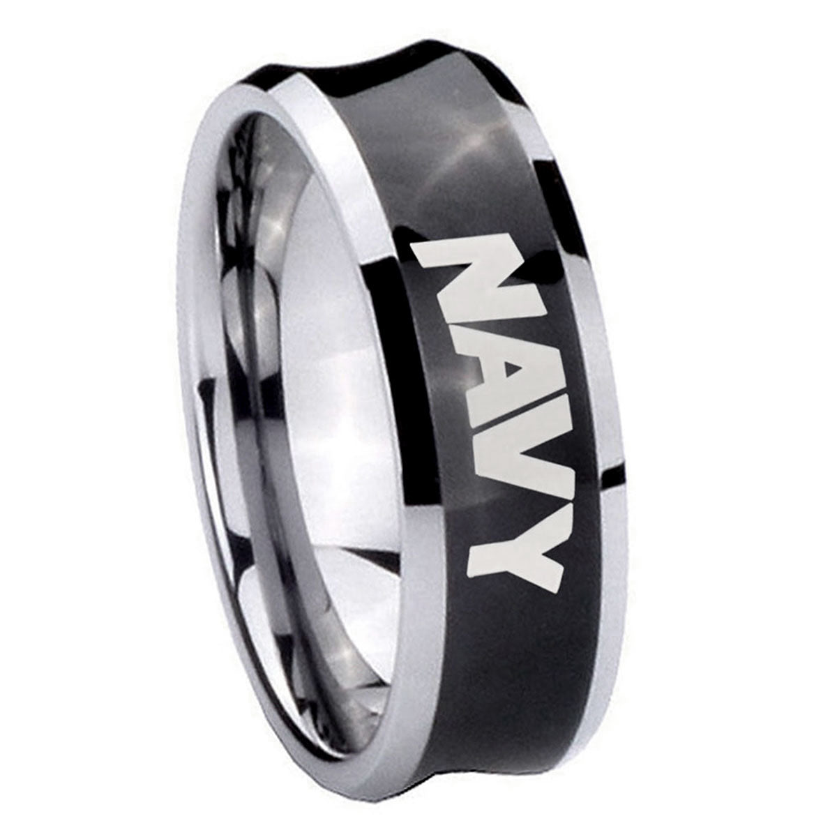 8MM Navy Concave Black Tungsten Carbide Wedding Engraving Ring