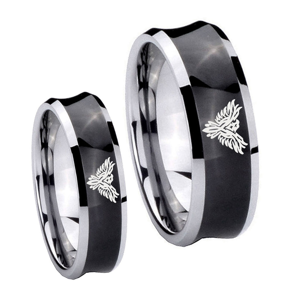 Phoenix Concave Black Tungsten Bridal Set Ring