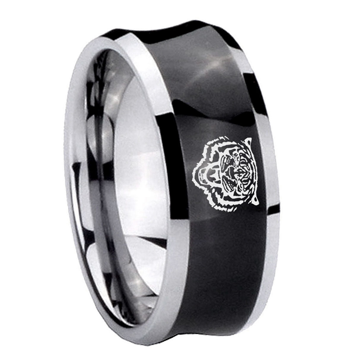8MM Lion Concave Black Tungsten Carbide Men's Ring