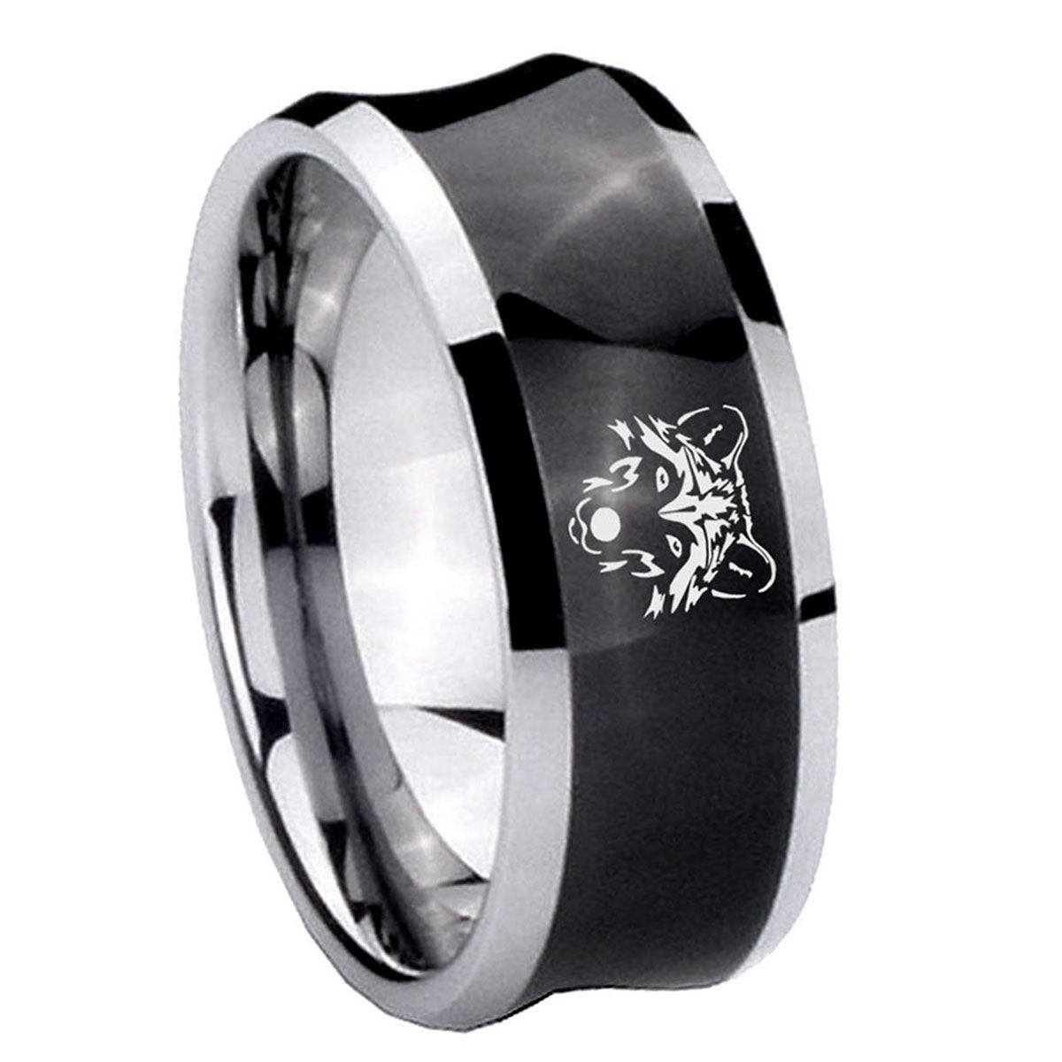 8MM Wolf Concave Black Tungsten Carbide Men's Ring
