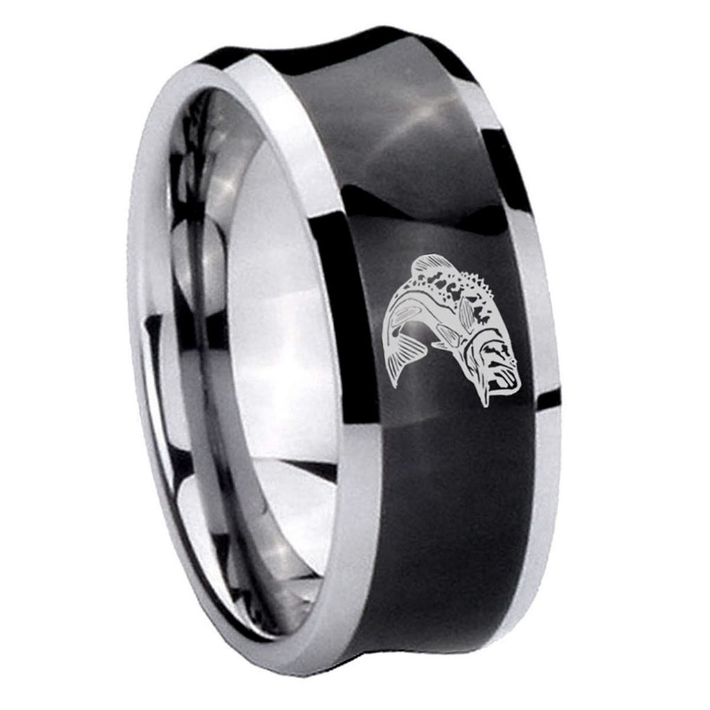 8MM Fishing Concave Black Tungsten Carbide Men's Ring