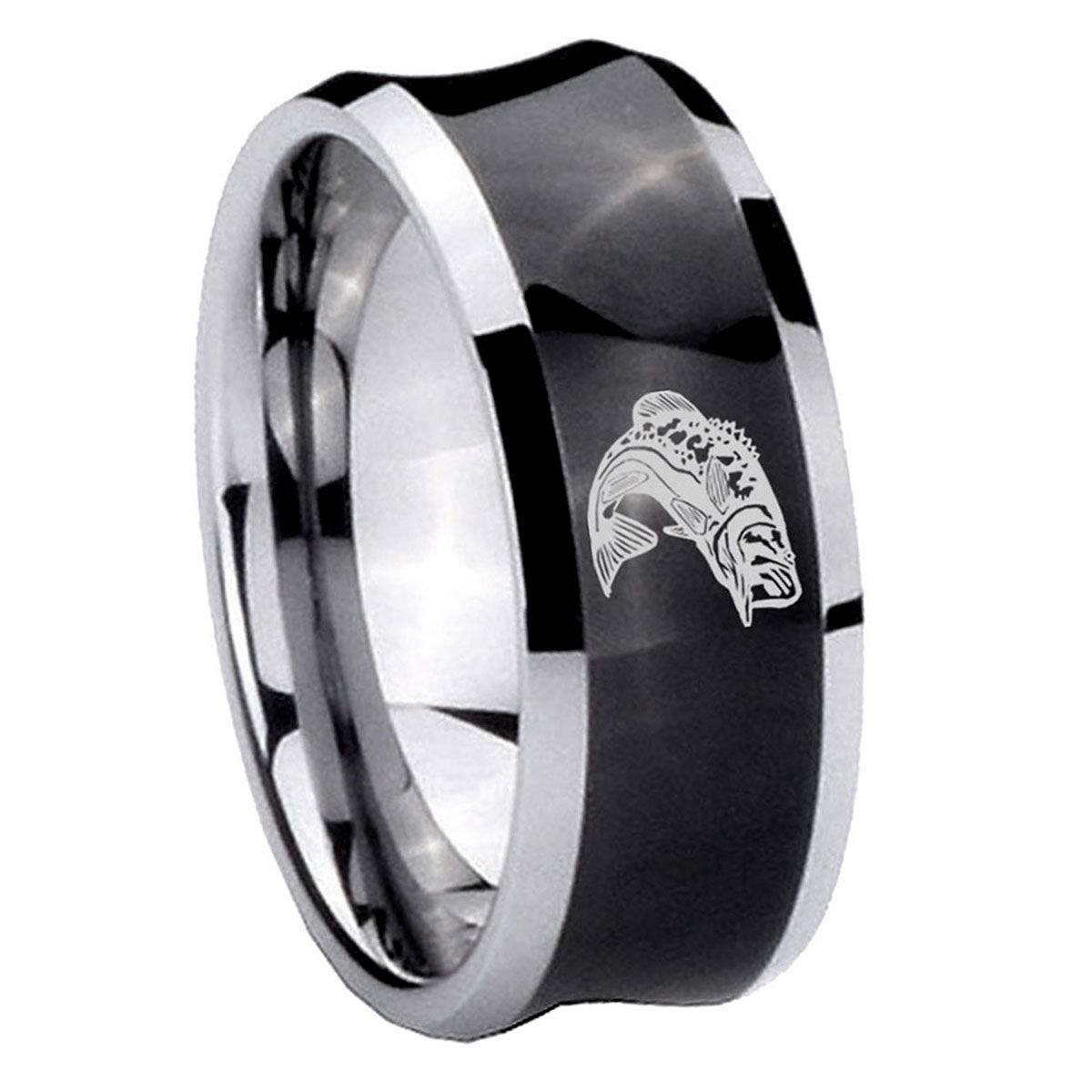 8MM Fishing Concave Black Tungsten Carbide Men's Ring