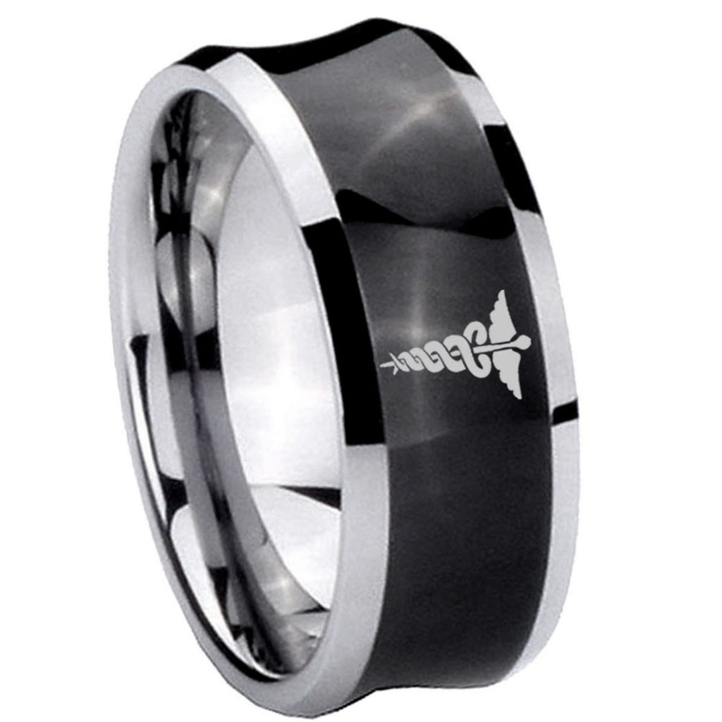 8MM Medical Symbol Concave Black Tungsten Carbide Men's Ring