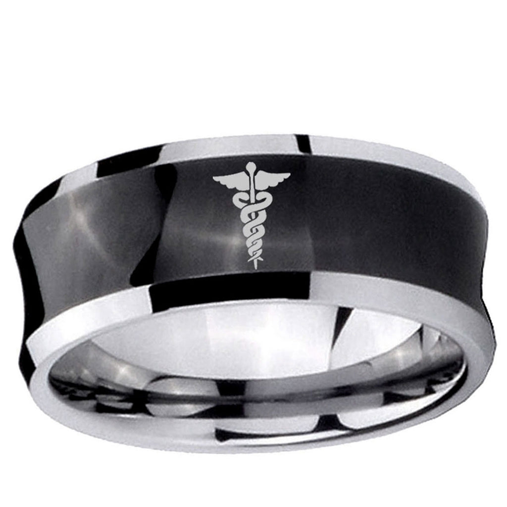 10mm Medical Symbol Concave Black Tungsten Ring