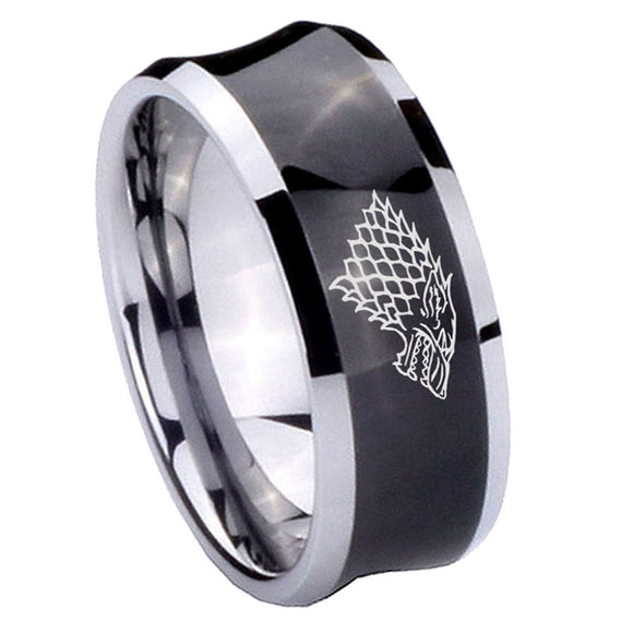 10mm-Game-Of-Thrones-House-Stark-Direwolf-Concave-Black-Tungsten-Carbide-Men's-Engagement-Band