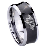 10mm-Game-Of-Thrones-House-Stark-Direwolf-Concave-Black-Tungsten-Carbide-Men's-Engagement-Band