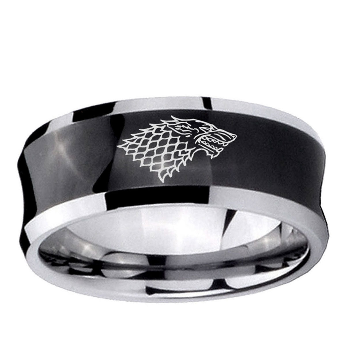 5MMGame Of Thrones House Stark Direwolf Concave Black Tungsten Ring