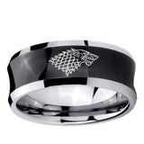 10mm Game Of Thrones House Stark Direwolf Concave Black Tungsten Ring