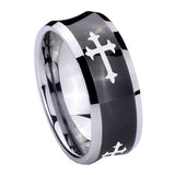10mm-Christian-Cross-Religious-Concave-Black-Tungsten-Carbide-Men's-Engagement-Band