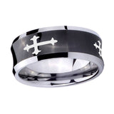 10mm-Christian-Cross-Religious-Concave-Black-Tungsten-Carbide-Men's-Engagement-Band