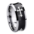10mm Christian Cross Religious Concave Black Tungsten Carbide Men's Engagement Band