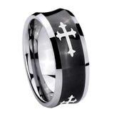 8mm Christian Cross Religious Concave Black Tungsten Carbide Custom Ring for Men
