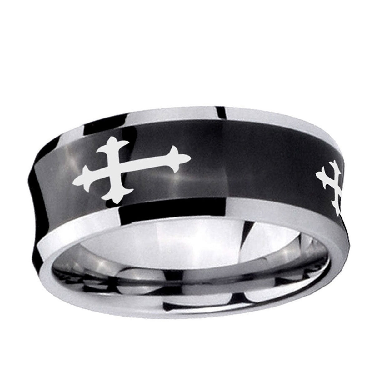 10mm Christian Cross Religious Concave Black Tungsten Ring