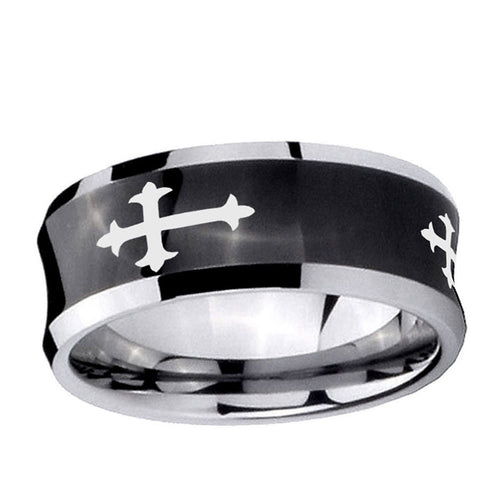 10mm Christian Cross Religious Concave Black Tungsten Ring