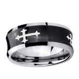 5, 8mm Christian Cross Religious Concave Black Tungsten Carbide Custom Ring for Men