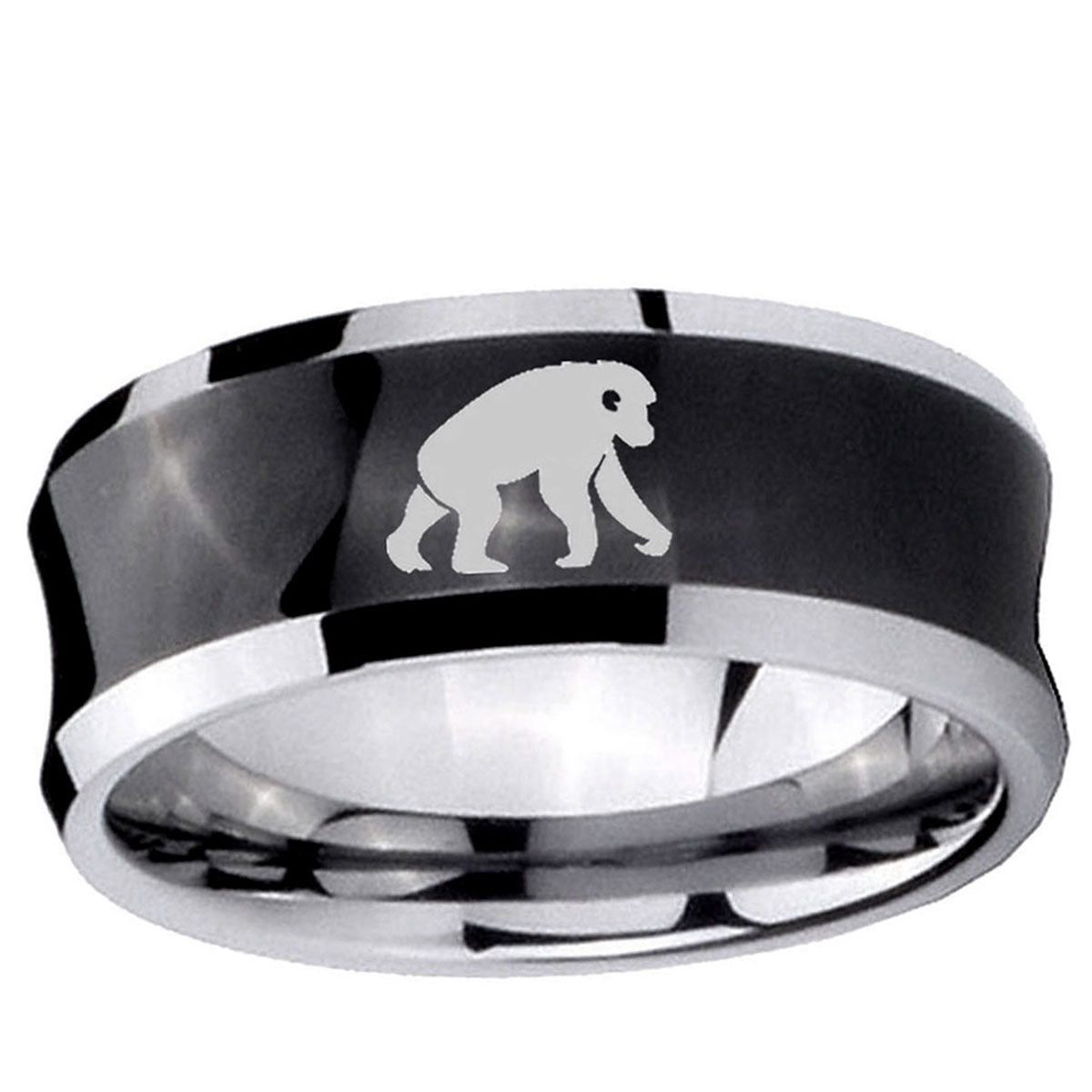 5MMChimpanzee Concave Black Tungsten Carbide Men's Ring