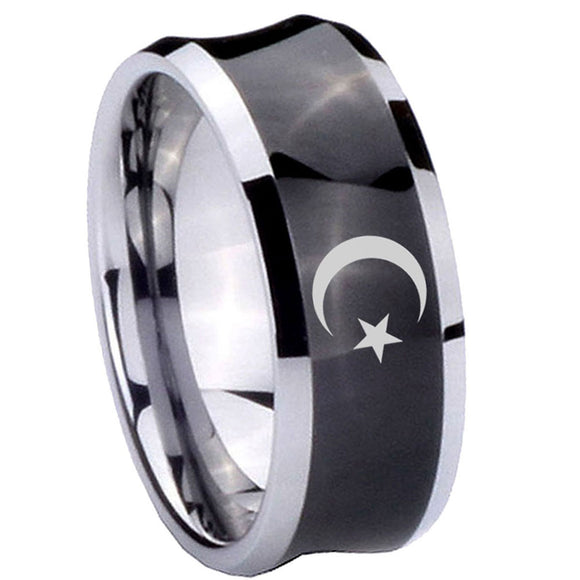 8mm-Crescent-Moon-Stars-Concave-Black-Tungsten-Carbide-Men's-Ring