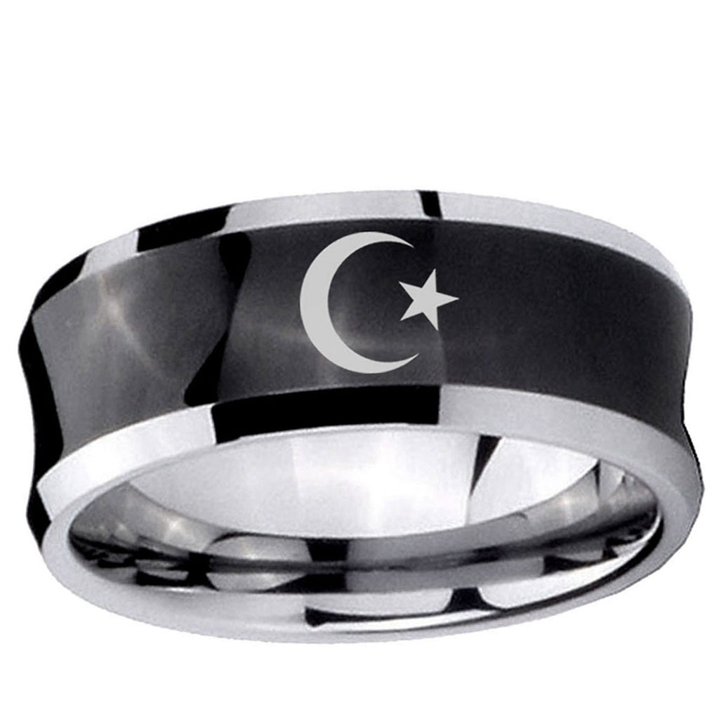 10mm Crescent Moon Stars Concave Black Tungsten Ring