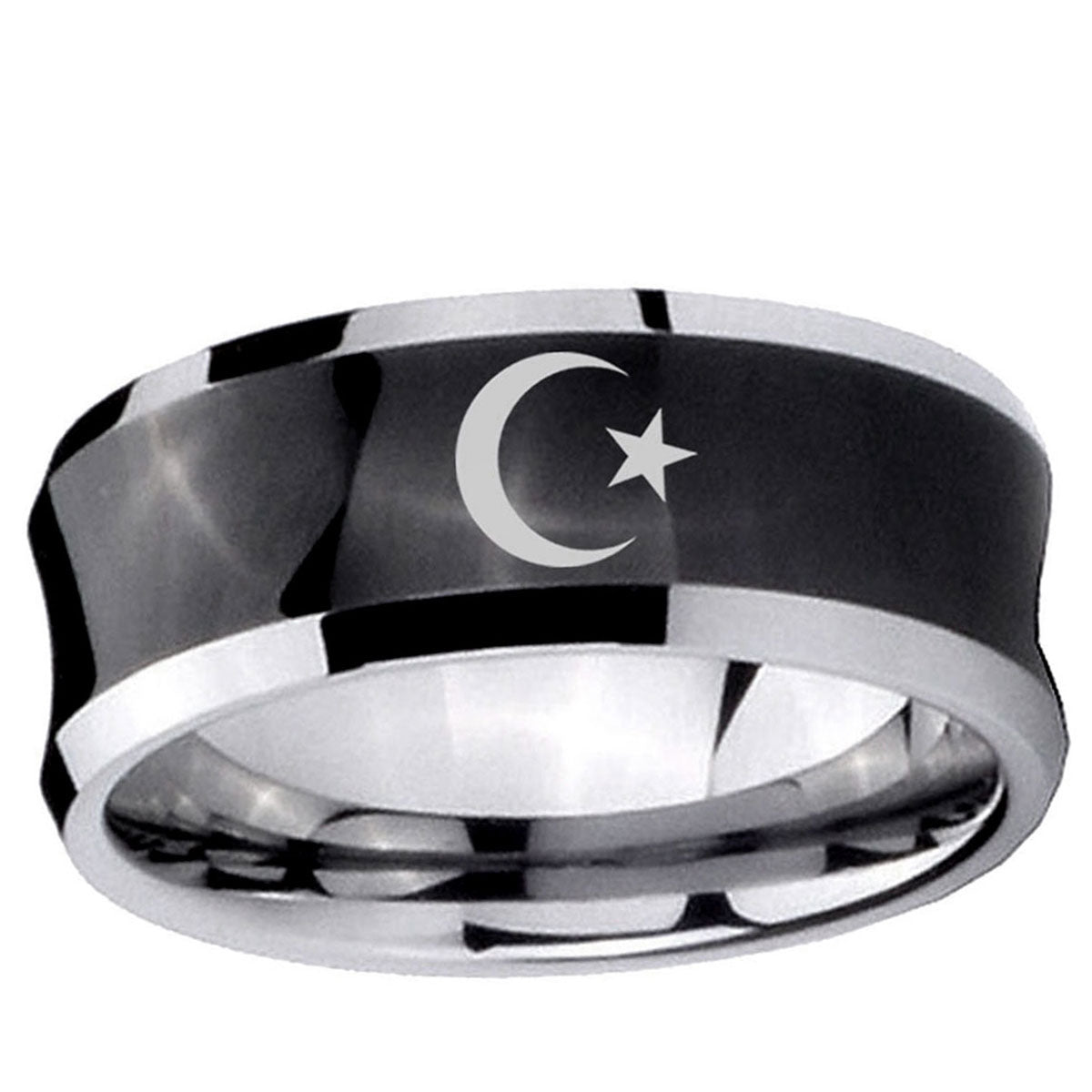 10mm Crescent Moon Stars Concave Black Tungsten Ring