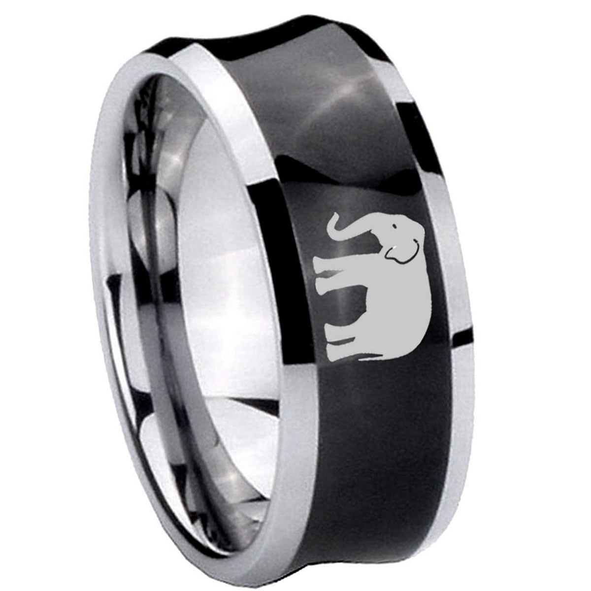 10mm Elephant Concave Black Tungsten Carbide Men's Engagement Band