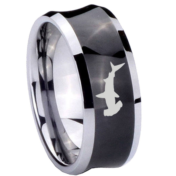 10mm-Hammerhead-Shark-Concave-Black-Tungsten-Carbide-Men's-Engagement-Band