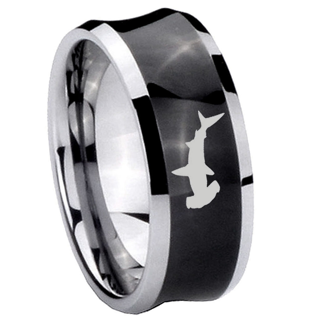 10mm Hammerhead Shark Concave Black Tungsten Carbide Men's Engagement Band