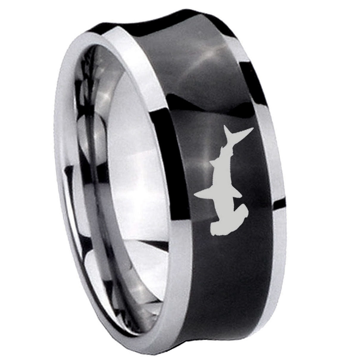 10mm Hammerhead Shark Concave Black Tungsten Carbide Men's Engagement Band