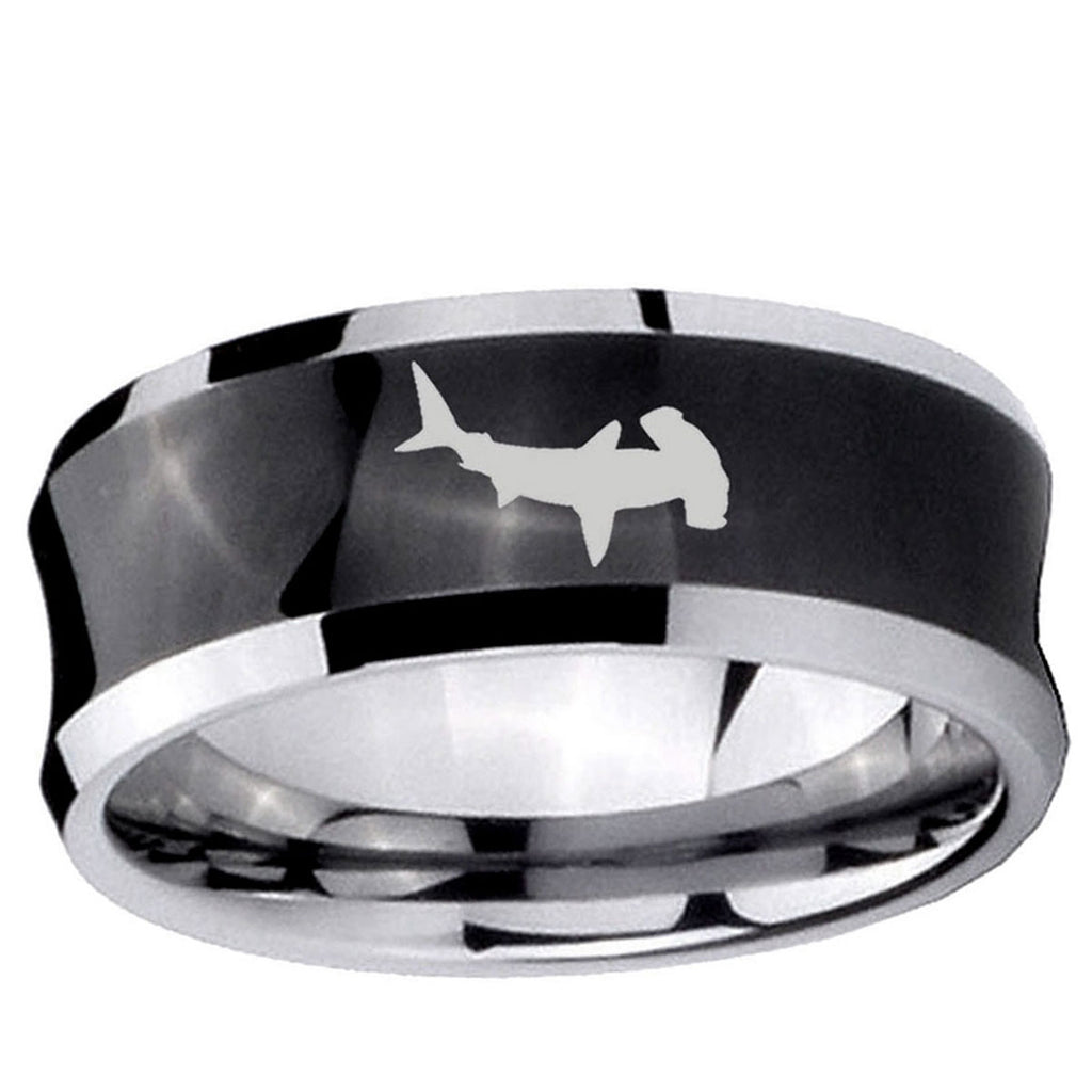 10mm Hammerhead Shark Concave Black Tungsten Ring