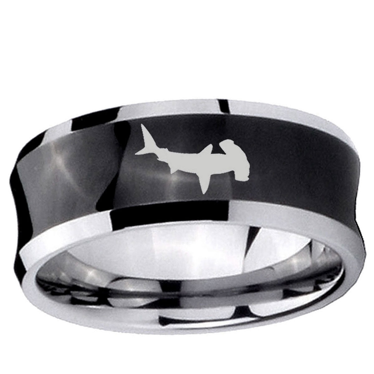 10mm Hammerhead Shark Concave Black Tungsten Ring