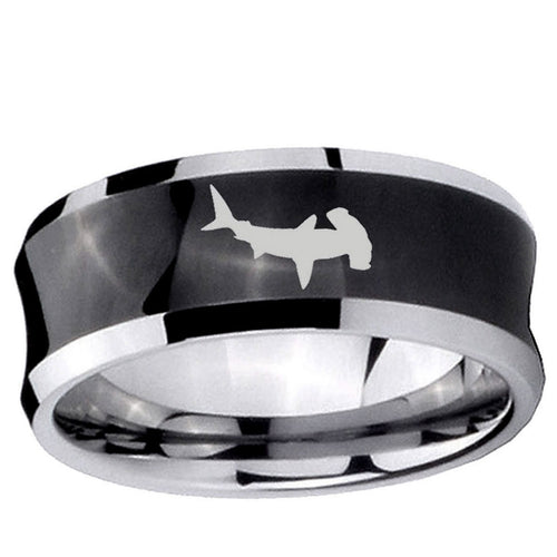 10mm Hammerhead Shark Concave Black Tungsten Ring